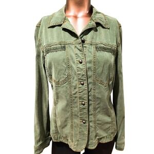 Barbara Lesser Fibers‎ Women's Green Cotton Blend Button Front Jacket Size S